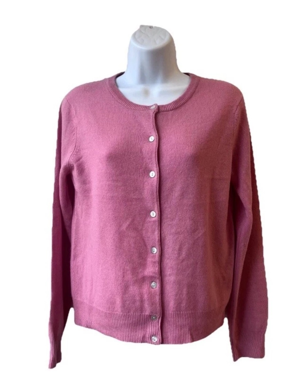 Hilliard & Hanson 100% Cashmere Crew Neck Cardigan Women Size Small Pink Preppy